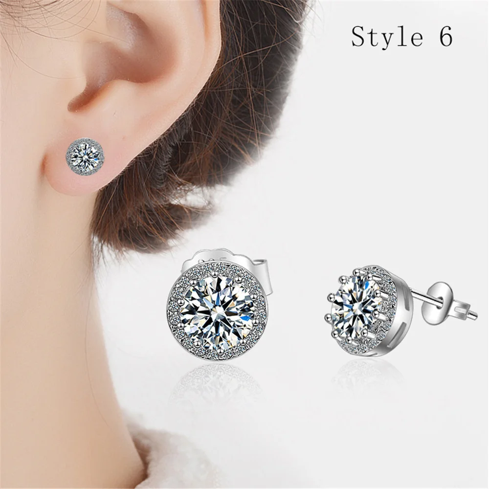 925 Sterling Silver Earrings Stud for Women Solid Silver Jewelry Earrings Bling CZ Zircon Stone Stud Brincos Bridal Wedding