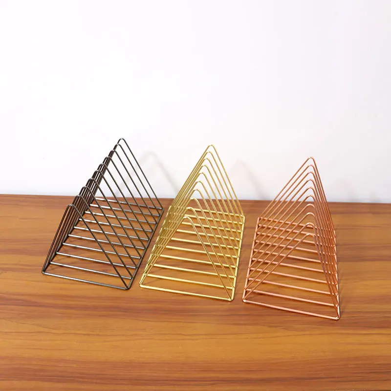 Iron 9-grid bookshelf triangular desktop small bookshelf desktop document book sorting and storage rack