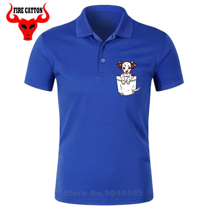 Royal Blue Милый dalmation puppy Поло рубашка для мужчин с короткими рукавами деним джинсовая мини-рубашка поло для собаки хлопковые пятнистая собака рубашка kawaii маленький карманный Одежда с принтом в виде собак - Цвет: Royal Blue