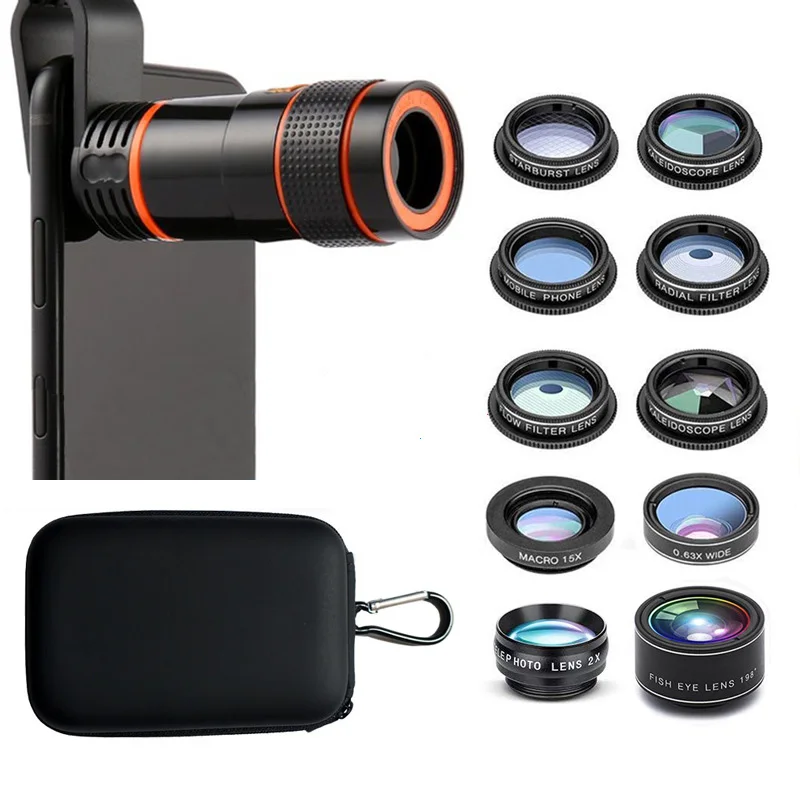 

Mobile phone lens ten-in-one set telephoto lens wide-angle macro fisheye lens universal external mobile phone lens outdoor