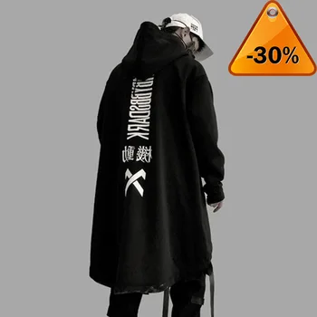 

Japanese Sweatshirt Mens Oversize Hoodies Long Cloak Hip Hop Gothic Outwear Streetwear Coat Harajuku Style Male Tops