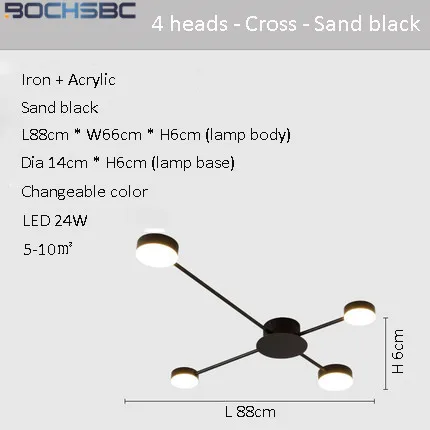 4heads cross black BOCHSBC пост-современный простой потолочный светильник скандинавский дом арт-деко Акриловые бусинки черный потолочный светильник столовая гостиная спальня огни - Цвет корпуса: 4heads cross black