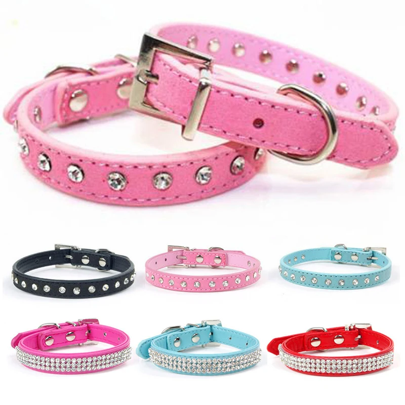 

Row Rhinestones Decor Soft PU Leather Dog Collars Colorful Flower Puppy Pet Dog Collar for Dog Necklace Collars Dog Supplies