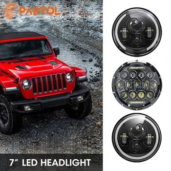

Partol Motorcycle 7" LED Headlights 60W Hi Lo Beam Halo Angel Eye DRL Amber Turn Signal Lamp for Jeep Land Rover Harley Davidson