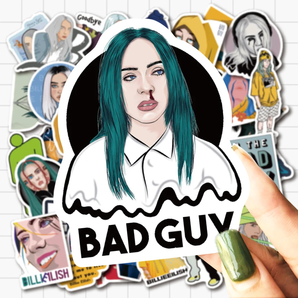 VANMAXX 50 шт. 21 век новая звезда популярная музыкальная певица Billie Eilish ПВХ наклейка для шлем для ноутбука велосипедный багаж гитарная наклейка