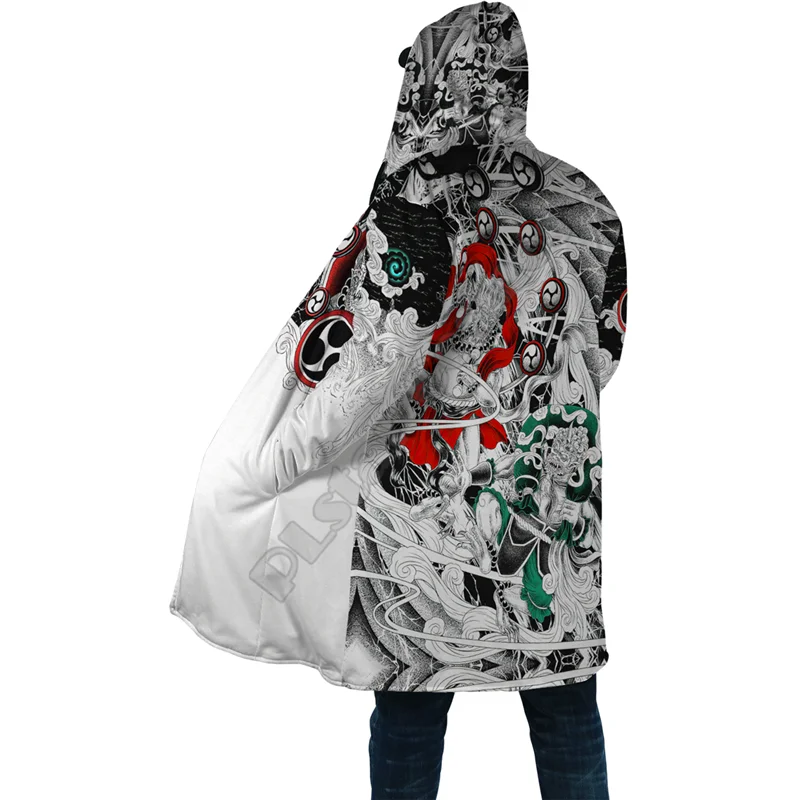 Winter Men For Women Hooded Cloak Japan Battle of the Gods Fujin and Raijin 3D Prined Fleece Wind breaker Warm Hood Cloak