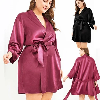 

2020 New Satin Bridesmaid Robes,White Faux Silk Wedding Bridal Sisters Dressing Gown Kimono Bathrobes Plus Size