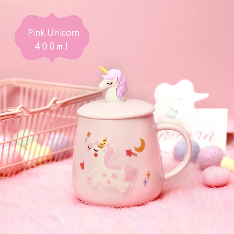 Pink Unicorn Кружка для кофе, молока с Ложка Крышка Милая Русалка Единорог керамические кружки креативная индивидуальность мода мультфильм розовые влюбленные детская чашка - Цвет: Pink Unicorn
