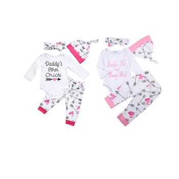 

3pcs Baby Set Letter Clothing Set Newborn Baby Girls Clothes Jumpsuit + Floral Pants Leggings Outfit Set 0-24 Months