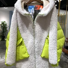 Новое модное повседневное лоскутное шерстяное флисовое Женское пальто зимнее с капюшоном три специальных цвета свободный стиль