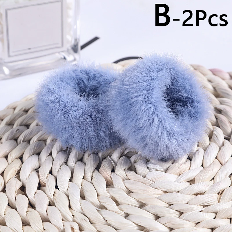 Fashion Girls Elastic Faux Rabbit Fur Scrunchie Hair Rope Mink Fur Ponytail Holder Elastic Plush Hair Ring Hair Accessories head scarf bandana