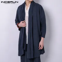 INCERUN мужской однотонный элегантный кардиган с длинным рукавом Тренч модный уличный тренд шарф воротник мужской тонкий хлопок Повседневная Верхняя одежда