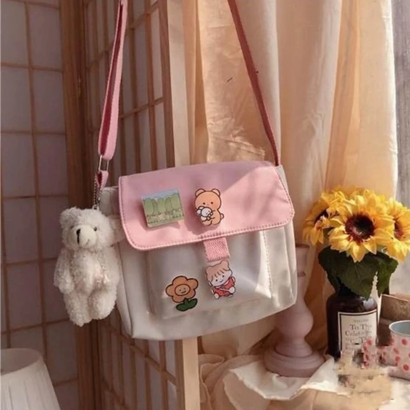 Women Sweet Kawaii Printed Canvas Shopping Bags Crossbody Shoulder Satchel Purse