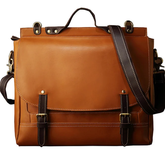 Модный портфель из натуральной кожи, повседневная сумка-мессенджер, мужская сумка через плечо, винтажные сумки для студентов, Bolso Hombre DF110 - Color: brown
