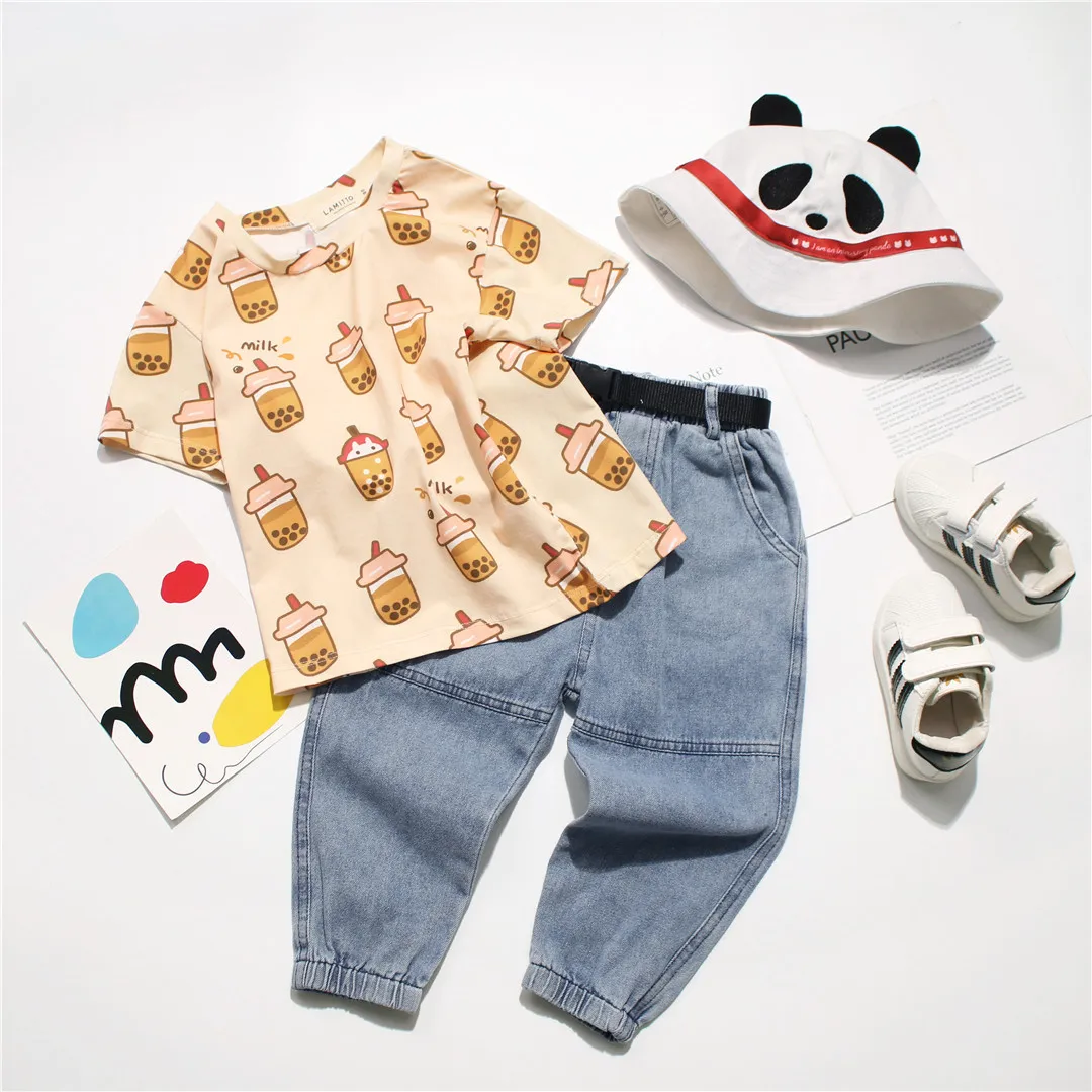 Camiseta de Manga Curta de Algodão Puro da Bebida do Suco de Laranja do Chá do Leite dos Produtos Novos do Verão do Vestuário dos Meninos e das Meninas de Tonytaobaby Produtos dos 11 Mamãe e Bebê