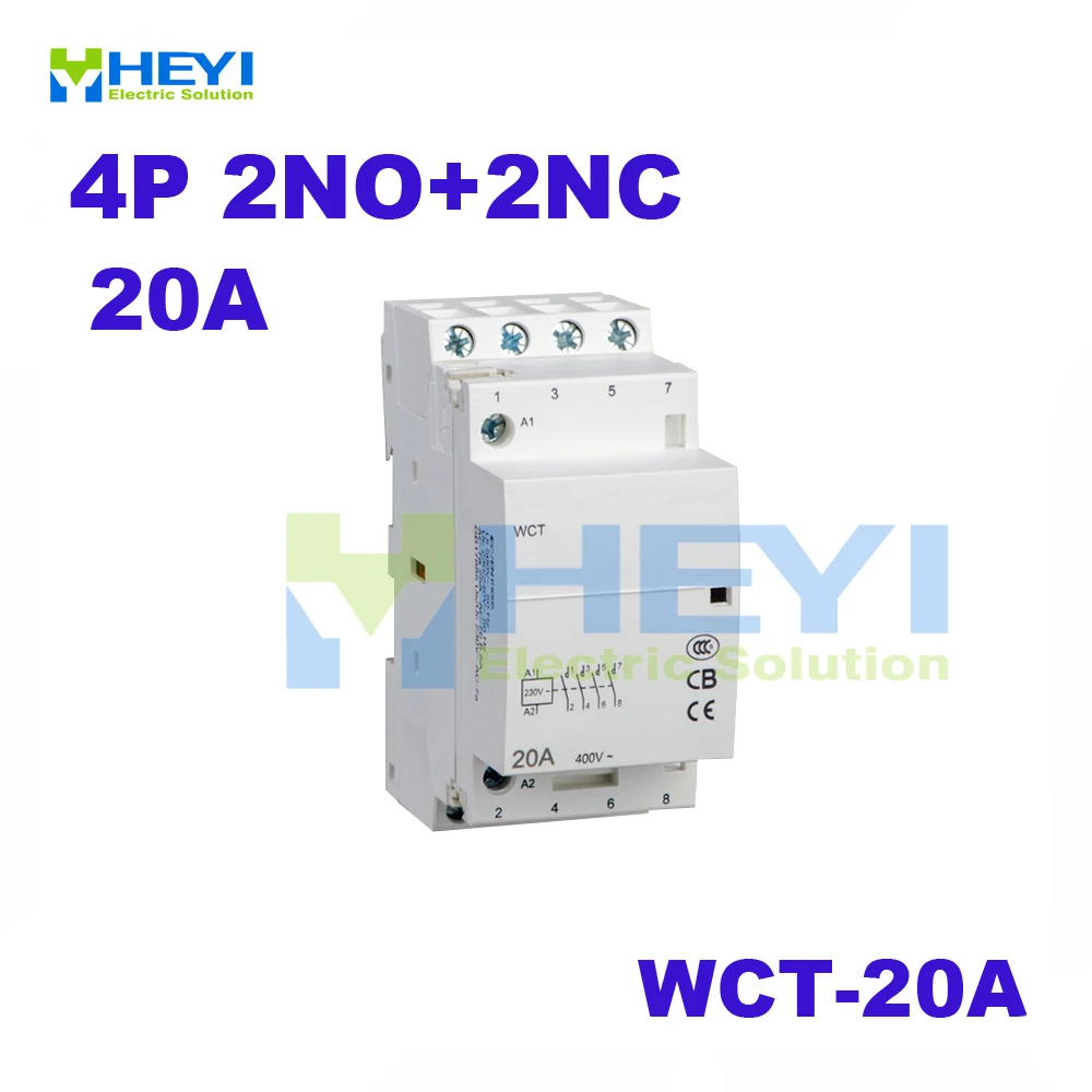 WCT-20A 4-полюсный бытовой контактор переменного тока 220VAC 50Hz 2NO + 2NC без ручного