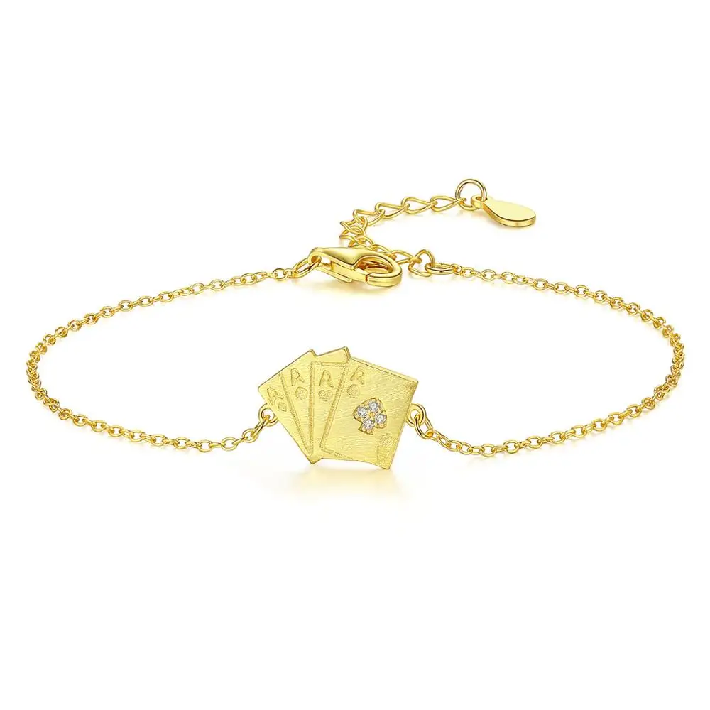 Fenchen 925 Серебряный счастливый браслет для покера для женщин 18K позолоченные браслеты изысканные ювелирные рождественские подарки Bijoux AB022