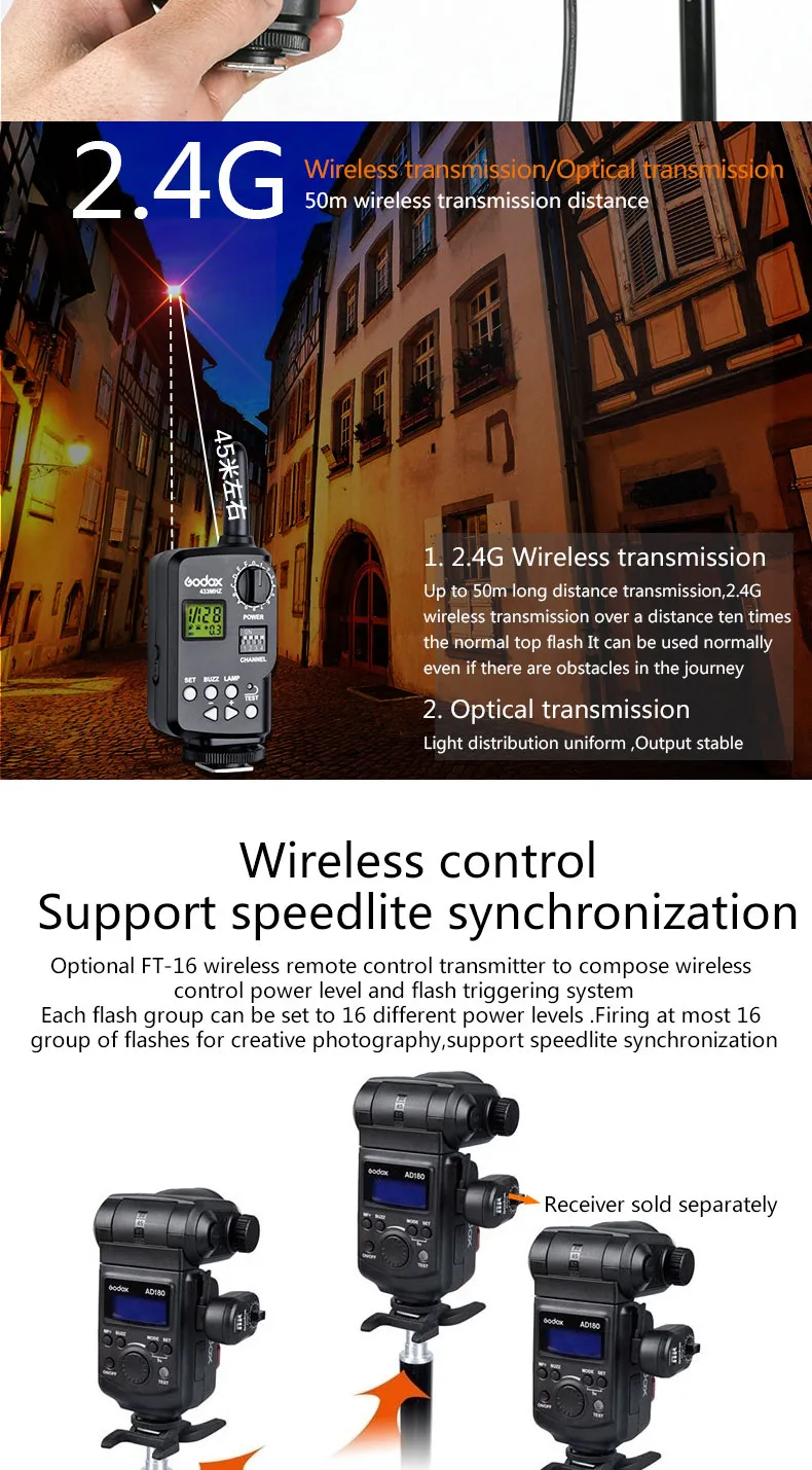 Godox FT-16 FT16 16-канальный беспроводной контроллер питания WITSTRO передатчик для вспышки AD-180