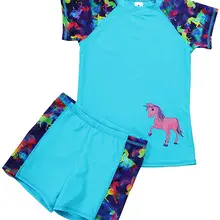 MAICO/детский купальный комплект из двух предметов, купальный костюм с короткими рукавами для мальчиков и девочек, купальный костюм комплекты Рашгард UPF 50+ пляжная одежда для плавания