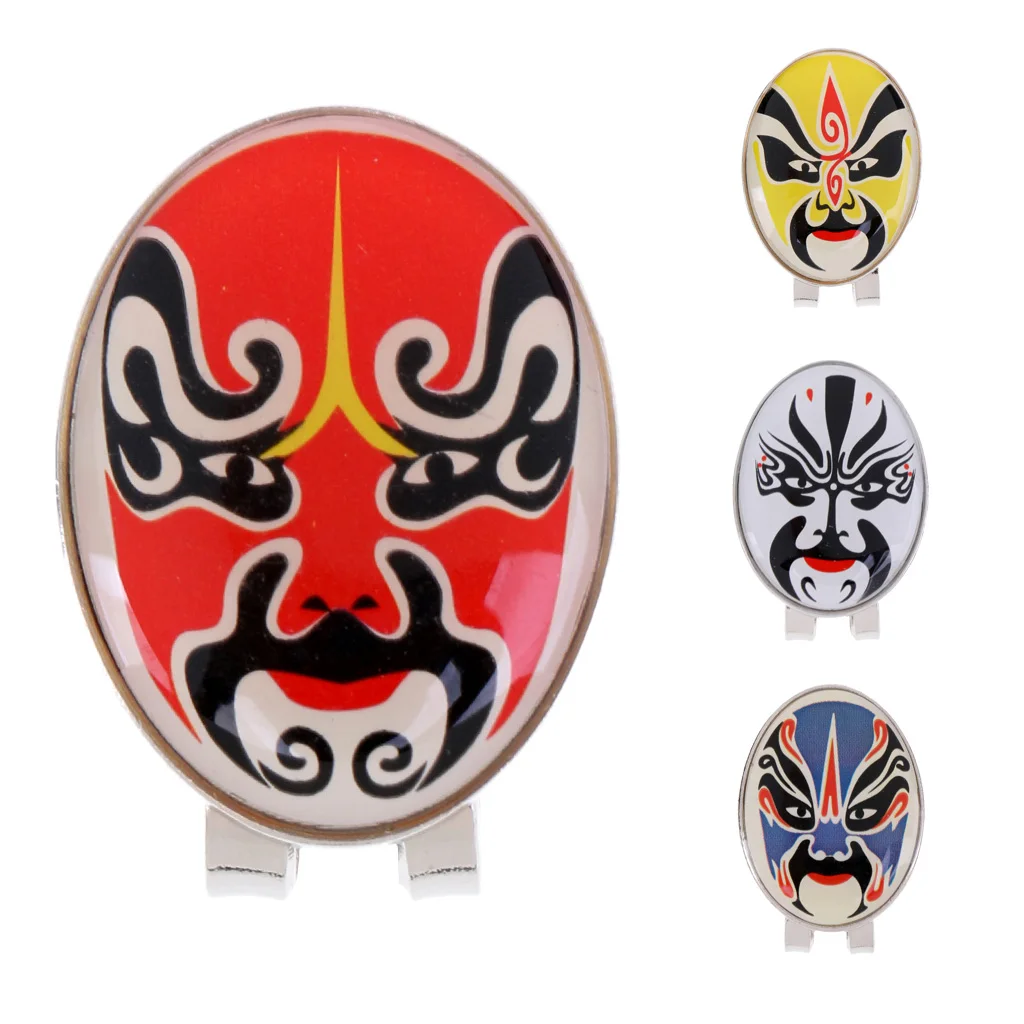 

4 Pieces Peking Opera Mask Alloy Golf Ball Marker With Magnetic Hat Clip
