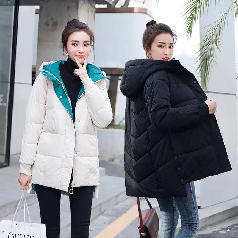

Down parka winter Korean version of student jacket winter loose and thick medium and long down cotton jacket 8809