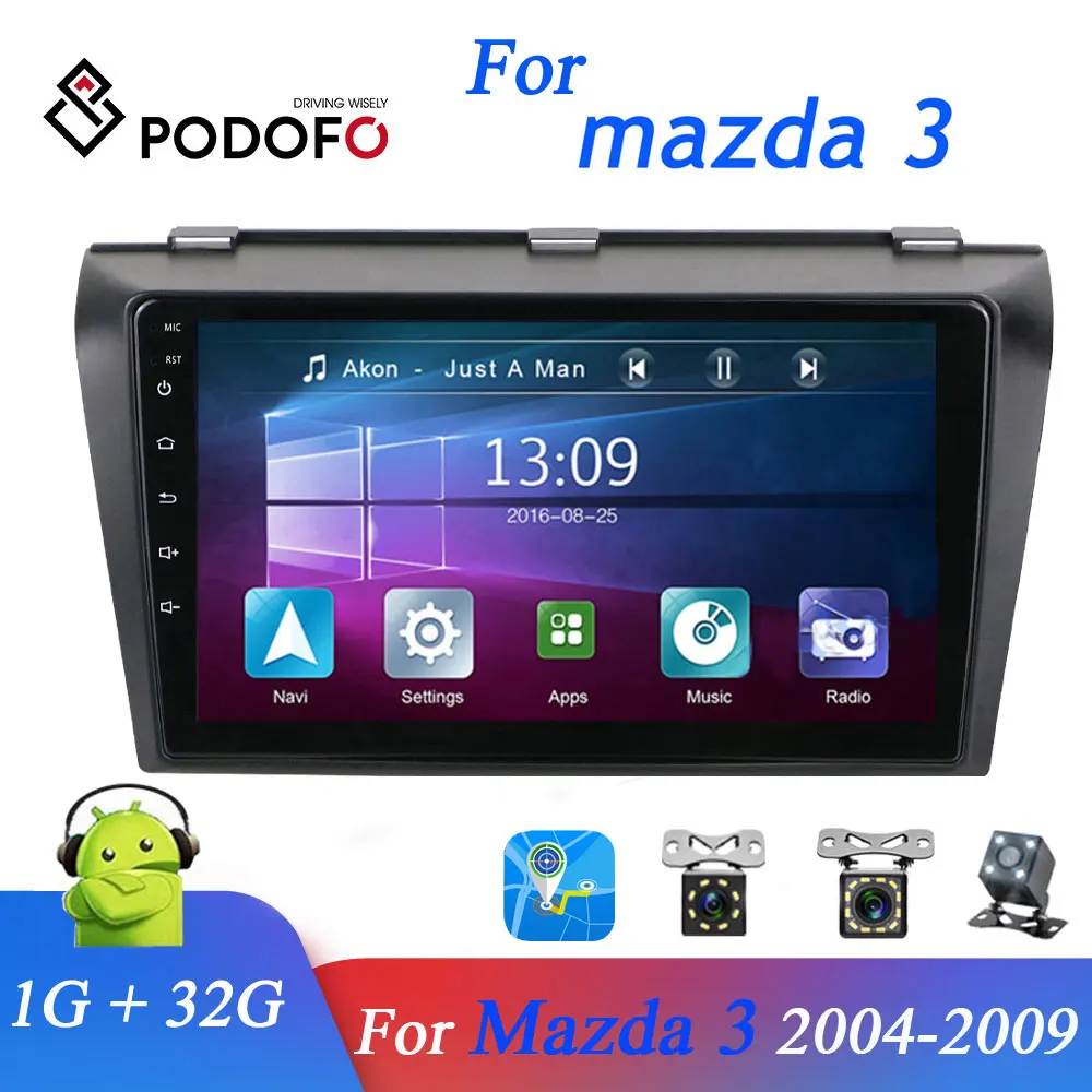 Podofo " Android Автомагнитола 1 г+ 16 г/1 г+ 32 г стерео для Mazda 3 2004-2009 Wifi авто стерео автомобиль без dvd gps карты мультимедийный плеер