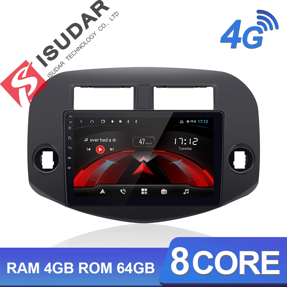 Sale Isudar H53 4G Android 1 Din Auto Radio For Toyota/RAV4 2007-2011 Car Multimedia 8 Core RAM 4GB ROM 64GB GPS DVR Camera IPS DSP 0