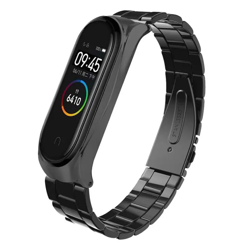 

Replacement Watch Snap Strap, 304 Stainless Steel Smartwatch Bands For Xiaomi Mi Band 3/4 Smart Watch 3 Colors Available