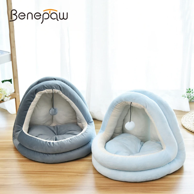 

Benepaw Soft Pet Cat Bed House With Hanging Ball High-Quality Durable Removable Antislip Kitten Cave Warm Comfortable Tent