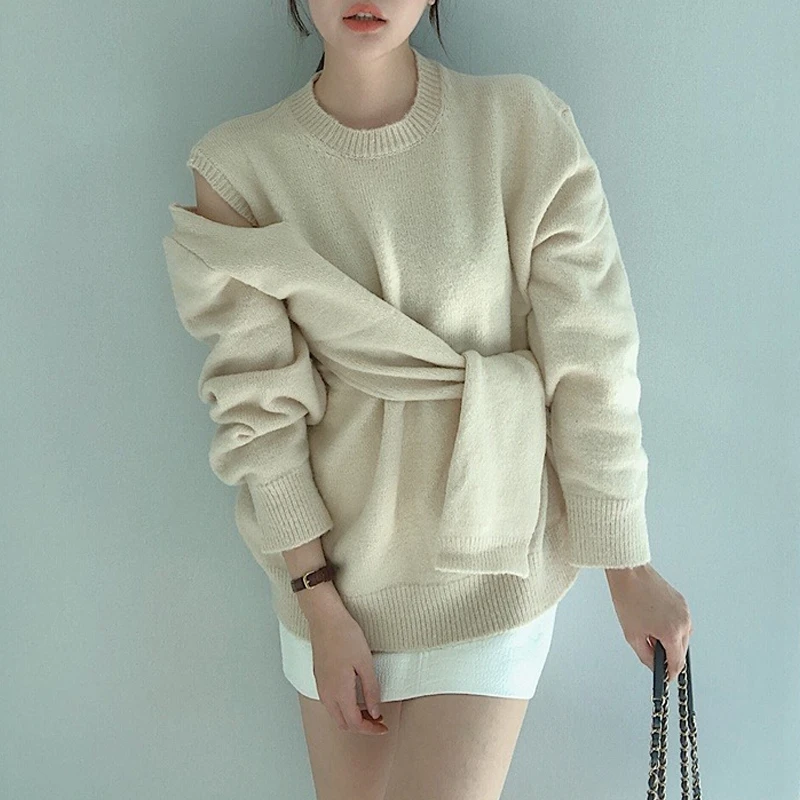RICININA Women Sweaters And Pullovers Knitted Jumper Long Sleeve Hollow Out Bandage Solid Elegant Sweater Women Wool Top