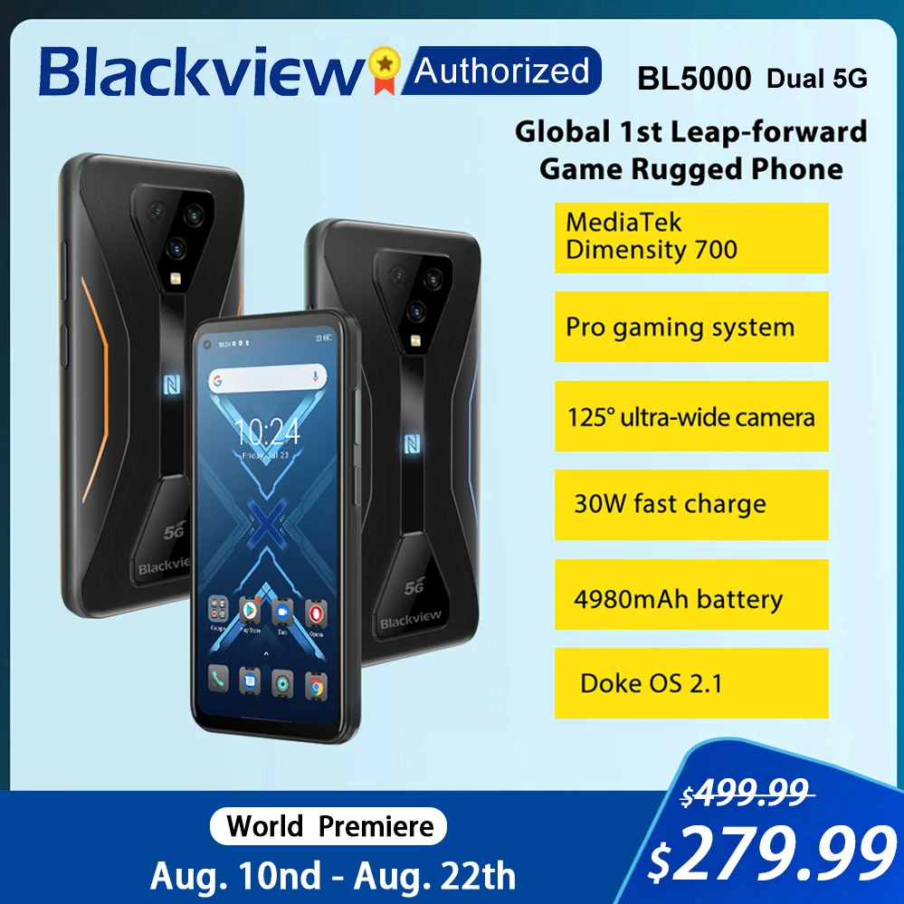 Blackview BL5000 5G Gaming Rugged Phone Waterproof Smartphone 6.36 ...