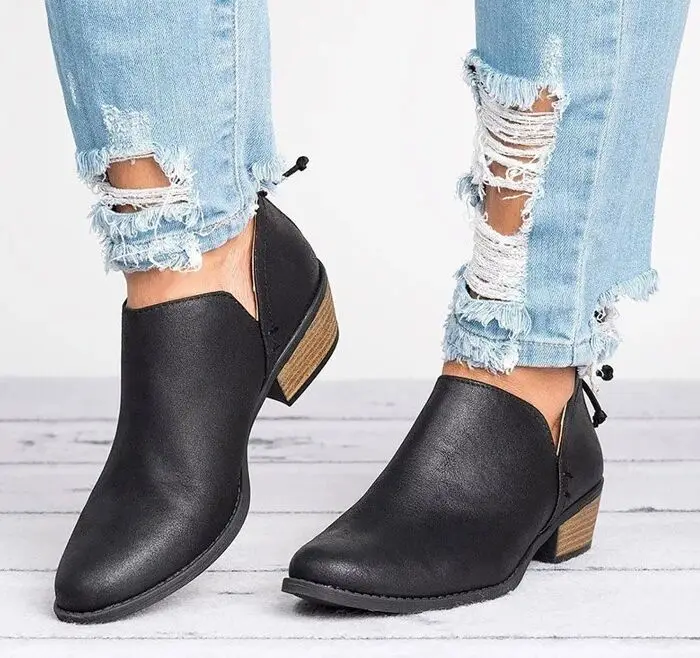 

Autumn Ankle Women Boots Square Heel Slip On Women Female High Heels Single Shoes Pointed Toe Casual Ladies Fashion size 35-44