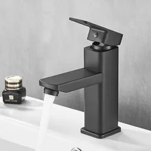 Bathroom Matte Black Basin Faucet Stainless steel Single Hole Single Lever Water Tap Deck Mount Waterfall Bathroom Faucet