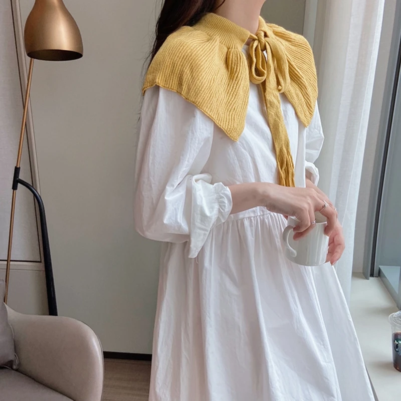 Женский Зимний вязаный декоративный накладной воротник с кисточками шнуровка