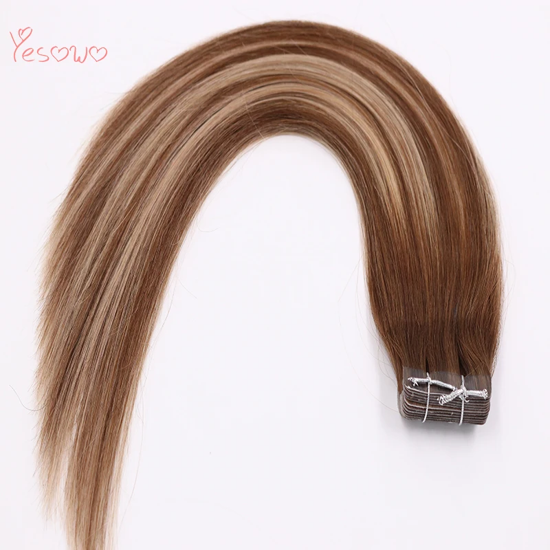 Yesowo Камбоджийский здоровые, телесные, дымные прически Silky Straight, выделите 4/24/4#2,5 г/шт. высокое качество дешевые лента для наращивания, человеческие волосы