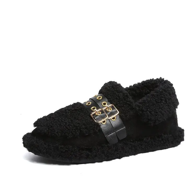 

New Style WOMEN'S Shoes Plush Warm Flat Heel Spinning Wool Boots Korean-style Fashion Debutante-Style High Heel Shoes