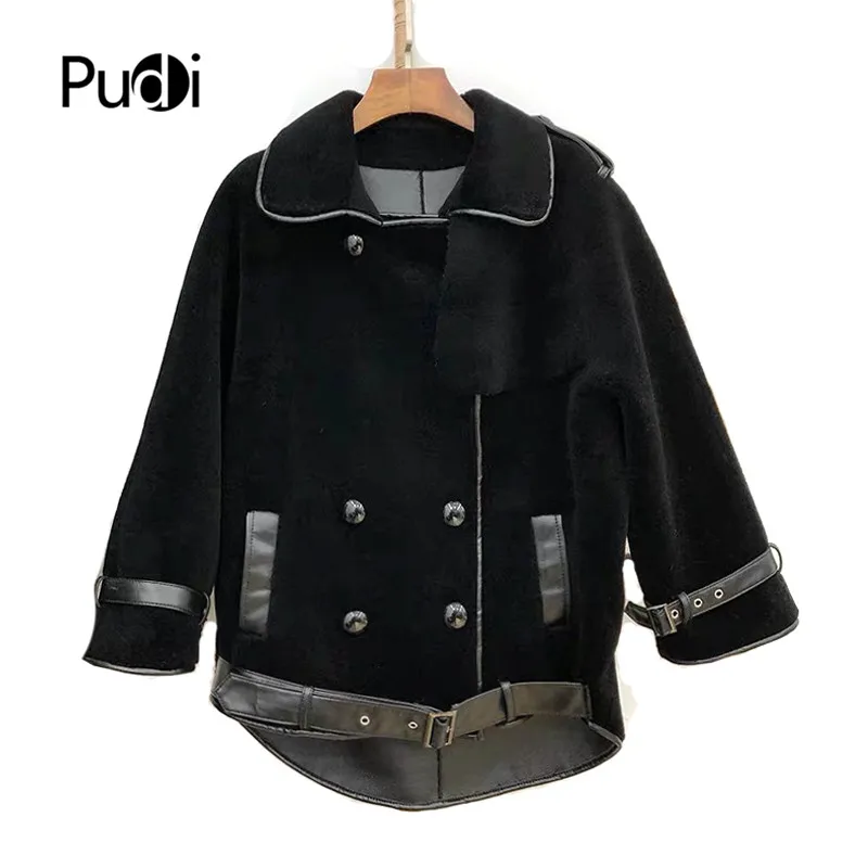 

Pudi women winer fur coat jacket real wool fur coats overcoat TX909