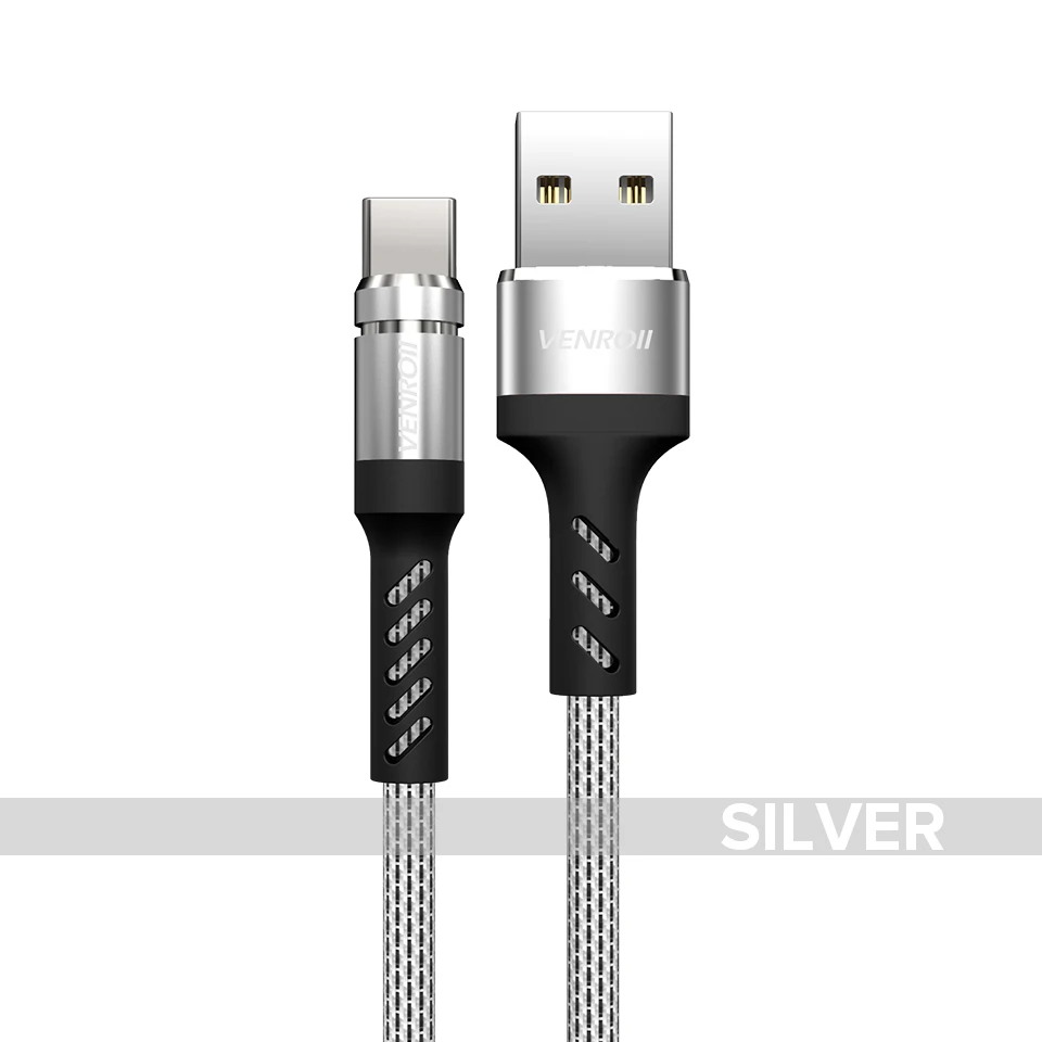 Silver Venroii type-C кабель 1 м usb зарядный шнур для сотового телефона для Oneplus 6 6T USB-C быстрое зарядное устройство для Pixel 2 XL Xiaomi Redmi Note 7 Pro - Цвет: Silver