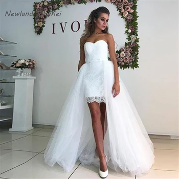 

New Arrival 2020 Detachable Wedding Dresses Hot Beach Two Pieces Long Sweetheart Lace Sleeveless Bride Dress Vestido De Noiva