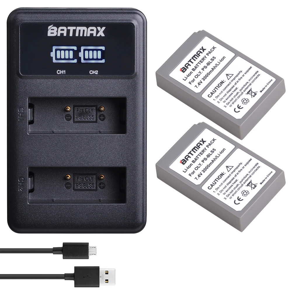 

2Pc PS-BLS5 BLS5 BLS50 Battery + LED USB Dual Charger for Olympus PEN E-PL2,E-PL5,E-PL7,E-PM2,OM-D E-M10,E-M10 II, Stylus1 L15