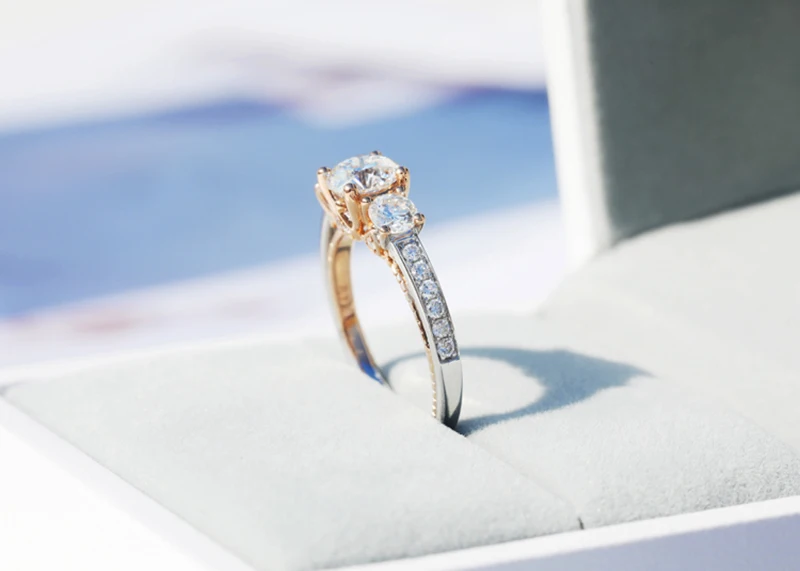 AULEEZE 14k кольцо из белого розового золота Три камня дизайн D Цвет 1 карат муассанит обручальные Обручальные кольца для женщин