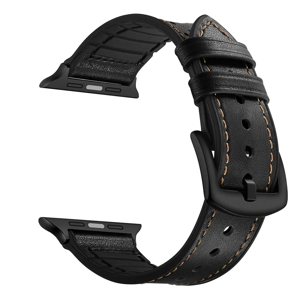 Pulseira для apple watch 5 ремешок 42 мм 44 мм correa кожаный ремешок для iwatch серии 4 3 2 звеньев браслет 38 мм 40 мм cinturini - Цвет ремешка: black