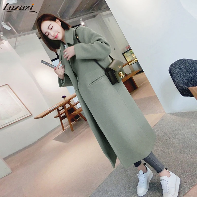 

Luzuzi 2019 autumn and winter thick women woolen coat female windbreaker fashion slim long coat womens plus size fashions coats