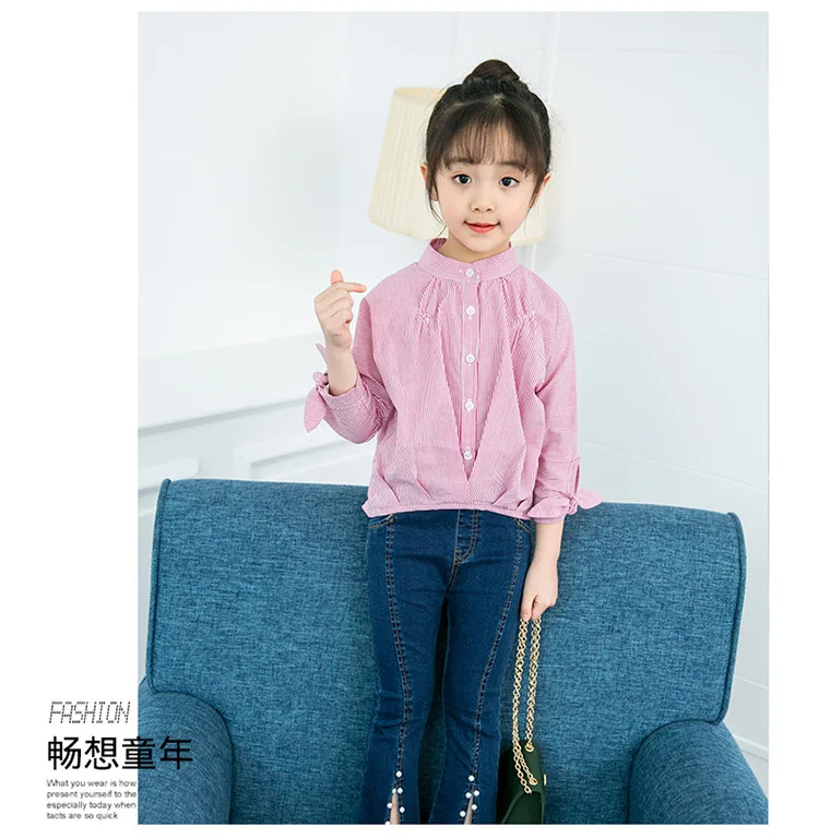 New Style Versatile Children Shirt Girls Autumn Clothing Long Sleeve Big Boy Children Striped Shirt Childrenswear