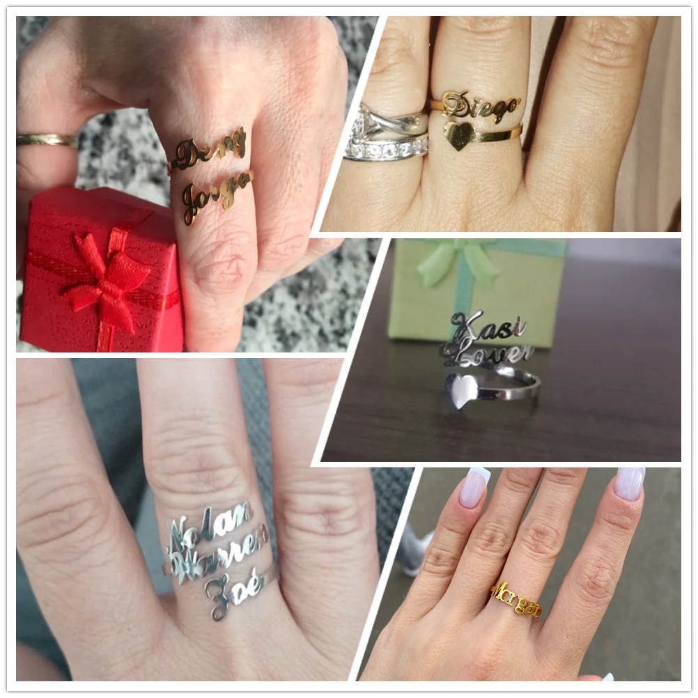 Stainless Steel Customized Name Ring For Women Personalized Family Name Rings Jewelry Couple - Image 2