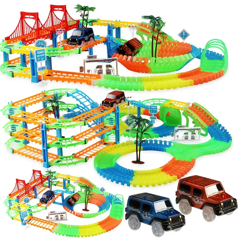 

2020 Railway Magical Racing Track Play Set Educational DIY Bend Flexible Race Track Electronic Flash Light Car Toys For children