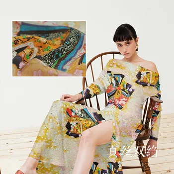 

Japan Showa printed silk fabric meter mulberry silk double crepe fabric dress women's clothing fabric wholesale silk cloth