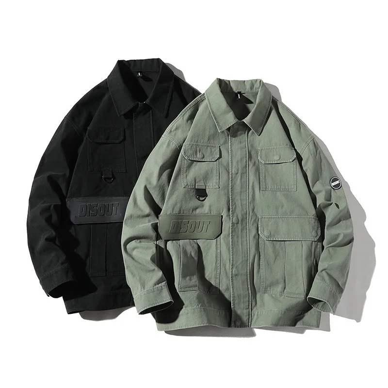 

2019 New Style Japanese-style Popular Brand Coat Men's Autumn And Winter Labeling Solid Color Fold-down Collar Loose-Fit Tooling