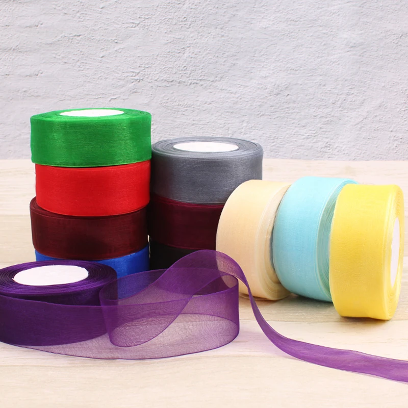 Ribbon decoration ribbon supplies christmas ribbon organza ribbon wrapping ribbon chiffon silk ribbon sewing ribbon 50yards/roll 12/15/20/25/40mm Organza Ribbon gift wrapping decoration Christmas silk ribbons Wedding DIY Craft Handmade