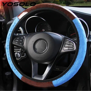 

YOSOLO PU Leather Steering Covers Wooden Pattern Universal 4 Colors Car Steering Wheel Cover Auto Interior Accessories